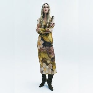 Zara satin floral maxi dress